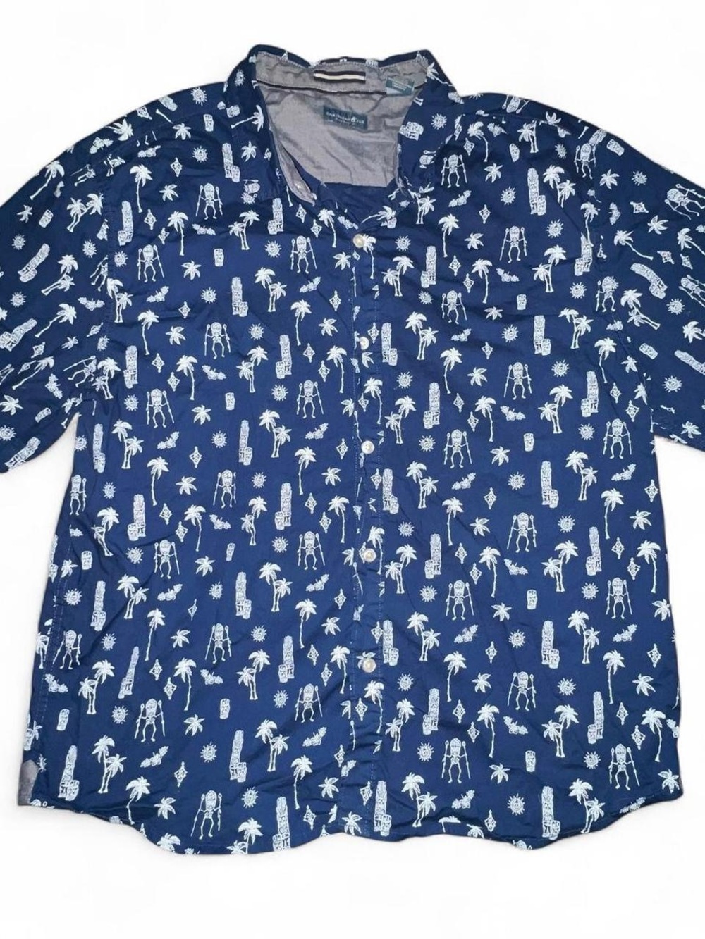 Caribbean Joe Navy and White Tropical Print Button-Down Shirt